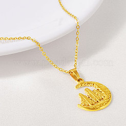 304 Stainless Steel Moon with Tree Pendant Necklaces for Women&nbsp;WG999C1-02