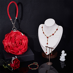 Rose Alloy Dangle Stud Earrings & Link Chain Bracelet & Pendant Necklace Sets&nbsp;SJEW-UN0001-22