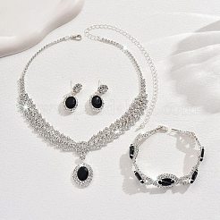 Oval & Horse Eye Brass Rhinestone Necklaces & Bracelets & Earring Sets&nbsp;FS-WG182CE-03