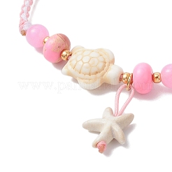 Starfish & Turtle Dyed  Synthetic Turquoise Beaded Charm Bracelets&nbsp;BJEW-MZ00257-01