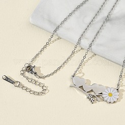 304 Stainless Steel Enamel White Daisy Flower and Heart Pendant Cable Chain Necklaces for Women&nbsp;NJEW-K309-01P