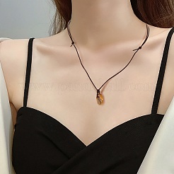 5Pcs 5 Style Natural Mixed Gemstone Nuggets Pendant Necklace with Cowhide Leather Cord for Women&nbsp;NJEW-SZ0001-58
