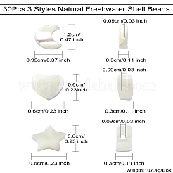 30Pcs 3 Styles Natural Freshwater Shell Beads&nbsp;BSHE-CJ0001-09