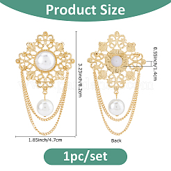 1Pc Flower Alloy Imitation Pearl Fringe Brooches&nbsp;JEWB-FH0002-30