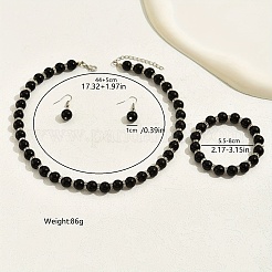 Chic Glass Round Beaded Necklaces & Bracelets & Dangle Earrings Sets for Women&nbsp;ZH0007