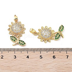 Sunflower Charms Rack Plating Brass Micro Pave Clear Cubic Zirconia Pendants&nbsp;KK-G482-16G