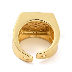 Rectangle with Flower Clear Cubic Zirconia Open Cuff Ring&nbsp;RJEW-L121-029G