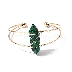 Brass Wire Wrapped Synthetic Malachite Hexagon Point Cuff Bangles for Women&nbsp;BJEW-L719-01G-06-1