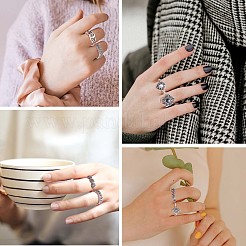 15Pcs 15 Style Crystal Rhinestone Rhombus & Lotus & Crown Finger Rings Set&nbsp;JR940A