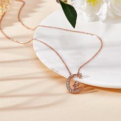 Chinese Zodiac Necklace Sheep Necklace 925 Sterling Silver Rose Gold Lamb on the Moon Pendant Charm Necklace Zircon Moon and Star Necklace Cute Animal Jewelry Gifts for Wome&nbsp;JN1090H