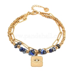 Bohemian 304 Stainless Steel Chain & Natural Lapis Lazuli Beads Double Layers Bracelets&nbsp;BJEW-C150-01C-G