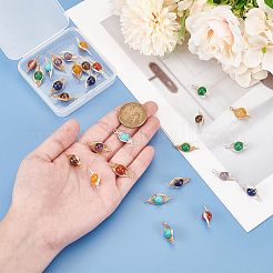 28Pcs 14 Styles Mixed Gemstone Copper Wire Wrapped Connector Charms&nbsp;FIND-HY0003-94