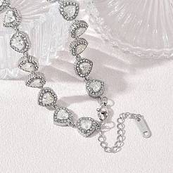 304 Stainless Steel Full Crystal Rhinestone Heart Link Chain Necklaces for Women&nbsp;SA-CBABBEA-01