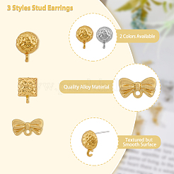 48Pcs 6 Style Half Round & Bowknot & Rectangle Alloy Stud Earring Findings&nbsp;FIND-DC0003-22