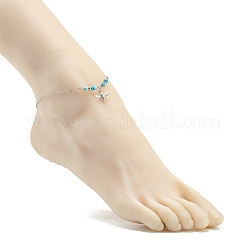 304 Stainless Steel Bees Charm Anklet with Round Natural White Jade Beads for Women&nbsp;AJEW-AN00498-02