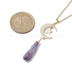 Electroplated Natural Quartz Crystal with Moon and Star Pendant Necklaces&nbsp;NJEW-JN04686