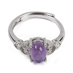 Oval Natural Amethyst Adjustable Rings&nbsp;RJEW-Q819-01P-10
