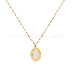 201 Stainless Steel Acrylic White Oval Pendant Satellite Chain Necklaces for Women&nbsp;WG42B75-01