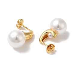 Rack Plating Brass with ABS Plastic Pearl Stud Earrings for Women&nbsp;EJEW-G403-08G