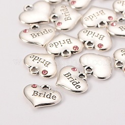 Wedding Theme Antique Silver Tone Tibetan Style Heart with Bride Rhinestone Charms&nbsp;TIBEP-N005-12D
