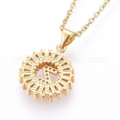Brass Micro Pave Cubic Zirconia Initial Pendant Necklaces&nbsp;NJEW-H486-30G-Z