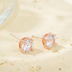 Elegant Fashionable Brass Clear Cubic Zirconia Flat Round Stud Earrings&nbsp;BP7914