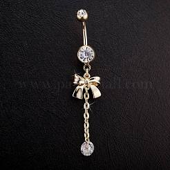 Piercing Jewelry Real 18K Gold Plated Brass Rhinestone Bowknot Navel Ring Belly Rings&nbsp;AJEW-EE0001-67
