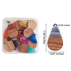 16Pcs 8 Styles Transparent Resin & Walnut Wood Pendants&nbsp;RESI-SZ0001-82