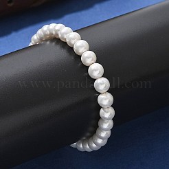 Shell Pearl Beaded Slider Bracelet with Brass Snake Chain&nbsp;BJEW-B066-01B-01