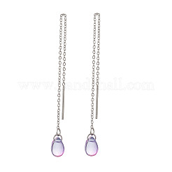 Long Chain with Transparent Glass Beads Dangle Stud Earrings&nbsp;EJEW-JE05242