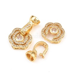 Brass Micro Pave Clear Cubic Zirconia Fold Over Clasps&nbsp;KK-H292-14G