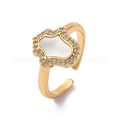 Brass Micro Pave Cubic Zirconia Shell Cuff Rings&nbsp;KK-D363-24A-G