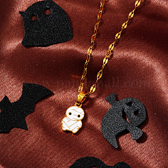 304 Stainless Steel Enamel Halloween Mummy Pendant Dapped Chain Necklaces&nbsp;EI8911