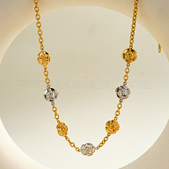 Two Tone 304 Stainless Steel Rose Flower Link Chain Necklaces for Women&nbsp;FS-WGCC2B1-01