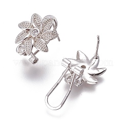 Brass Micro Pave Cubic Zirconia Stud Earring Findings&nbsp;KK-O121-13P