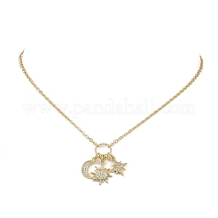 Brass Micro Pave Clear Cubic Zirconia Sun Star Moon Pendant Cable Chain Necklaces for Women&nbsp;NJEW-JN06231