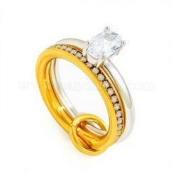 304 Stainless Steel & Clear Cubic Zirconia Finger Rings&nbsp;WG6CB4B-01