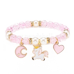 Acrylic Imitation Pearl Stretch Bracelet with Alloy Enamel Charms for Women&nbsp;BJEW-JB08447