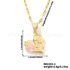 Luxury Brass Pave Pink Cubic Zirconia Heart Pendant Necklaces for Women&nbsp;LL3490-1