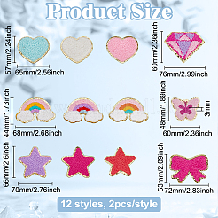 24Pcs 12 Styles Embroidery Cloth Iron On/Sew On Patches with Paillette&nbsp;DIY-FG0006-22