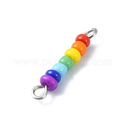 Chakra Glass Seed Beaded Connector Charms&nbsp;PALLOY-JF02530-01