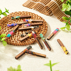 16Pcs 8 Colors Transparent Resin & Walnut Wood Big Pendants&nbsp;RESI-TA0002-53