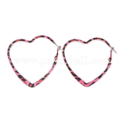 Hollow Heart with Leopard Print Alloy Hoop Earrings&nbsp;EJEW-Z112-01P