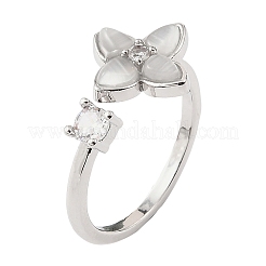 Brass Micro Pave Cubic Zirconia Open Cuff Rings for Women&nbsp;CU-F001-01P