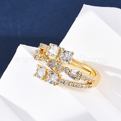 Brass Micro Pave Clear Cubic Zirconia Finger Rings for Women&nbsp;RJEW-U047-03G