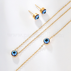 Evil Eye Stainless Steel Stud Earring & Bracelets & Necklaces Set&nbsp;LY5157-2