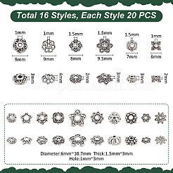 320Pcs 16 Styles Tibetan Style Alloy Bead Caps&nbsp;FIND-UN0015-70