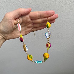 Ocean Resin Fruit Fish Link Chain Necklaces with Alloy Bar Links for Women&nbsp;WG7A601-01