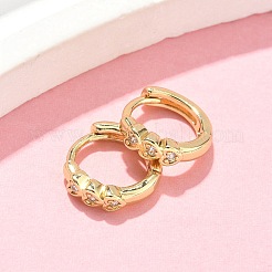 Heart Brass Micro Pave Clear Cubic Zirconia Hoop Earrings&nbsp;EJEW-Z102-29G