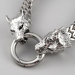304 Stainless Steel Wolf Link Bracelet with Mesh Chains for Men Women&nbsp;BJEW-SZC0006-01P